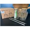 Image 1 : Lot of 2 Packs of Glass Mason Jar Drinking Cups with Bamboo Lids & Reusable Straw (4 mugs)