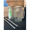 Image 2 : Lot of 2 Packs of Glass Mason Jar Drinking Cups with Bamboo Lids & Reusable Straw (4 mugs)