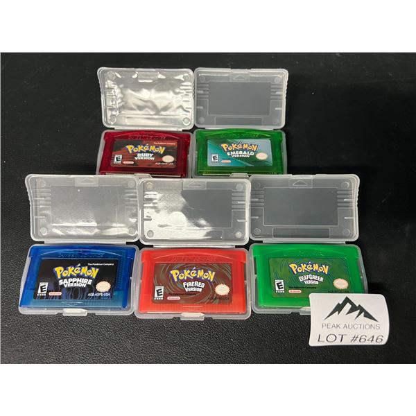 Lot of 5 Pokemon Gameboy Games (Ruby, Sapphire, Emerald, Fire Red, & Leaf Green)
