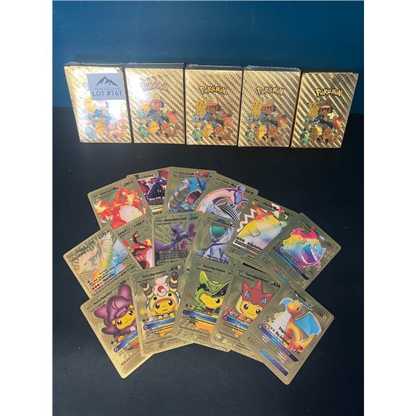 Lot of 5 Packs of Fan Art Gold Foil Pokemon Cards