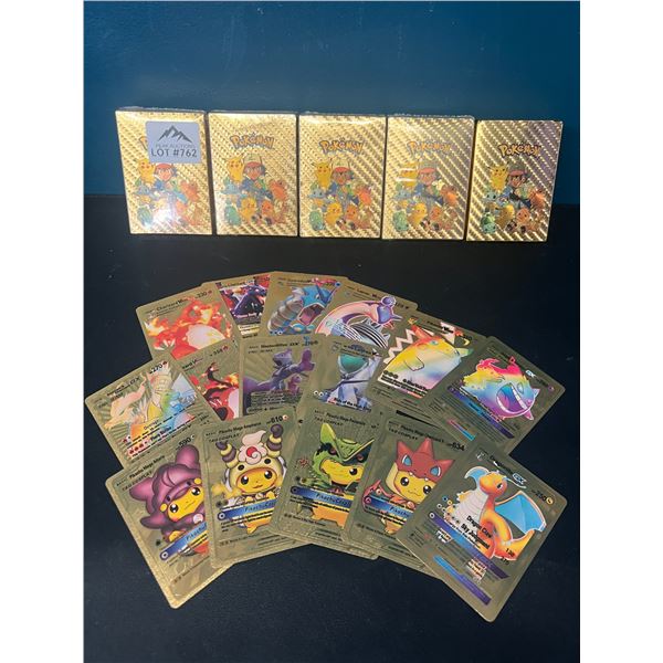 Lot of 5 Packs of Fan Art Gold Foil Pokemon Cards