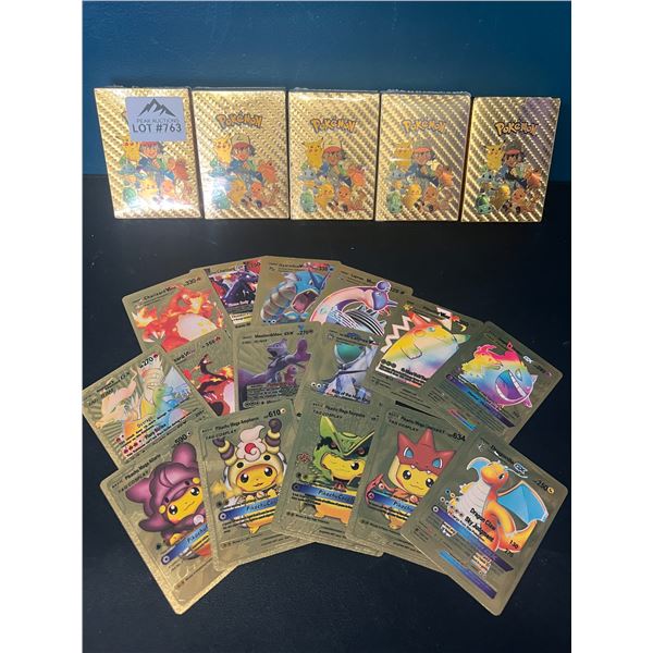 Lot of 5 Packs of Fan Art Gold Foil Pokemon Cards