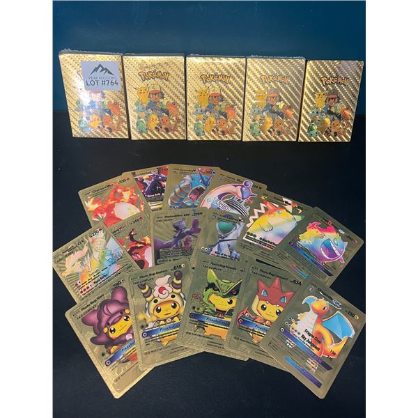 Lot of 5 Packs of Fan Art Gold Foil Pokemon Cards