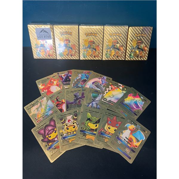 Lot of 5 Packs of Fan Art Gold Foil Pokemon Cards