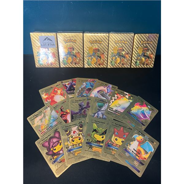 Lot of 5 Packs of Fan Art Gold Foil Pokemon Cards