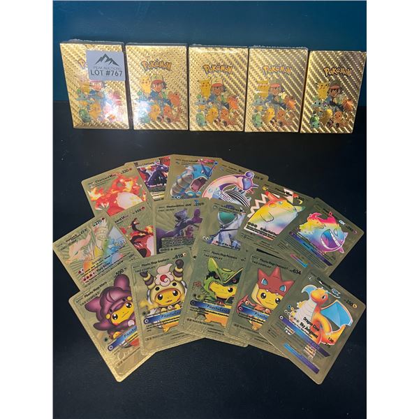 Lot of 5 Packs of Fan Art Gold Foil Pokemon Cards
