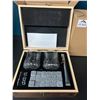 Image 2 : Lot of 2 Whiskey Stone Sets w/ Glasses & Wooden Storage Box