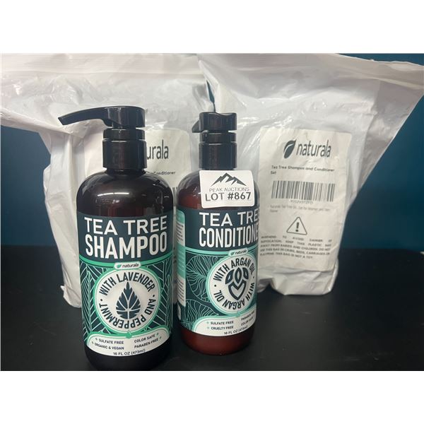 Lot of 3 Naturala Tea Tree Shampoo + Conditioner Combo Sets (Organic, Sulfate-Free, Vegan)