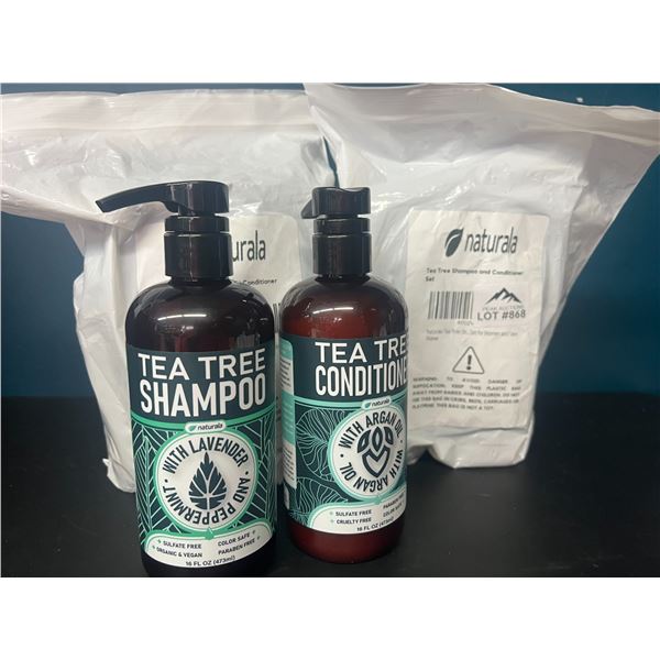 Lot of 3 Naturala Tea Tree Shampoo + Conditioner Combo Sets (Organic, Sulfate-Free, Vegan)