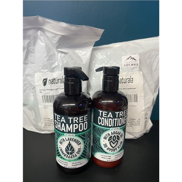 Lot of 3 Naturala Tea Tree Shampoo + Conditioner Combo Sets (Organic, Sulfate-Free, Vegan)