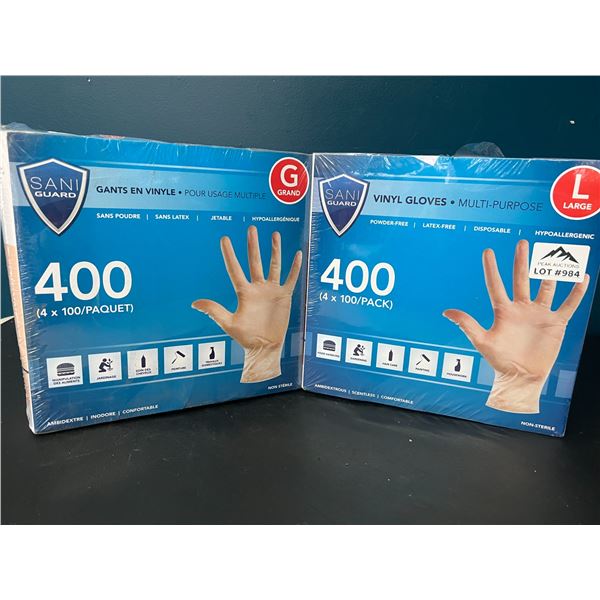 Lot of 2 Multi-Pack Boxes of Winyl Gloves (Large) - 400 per box