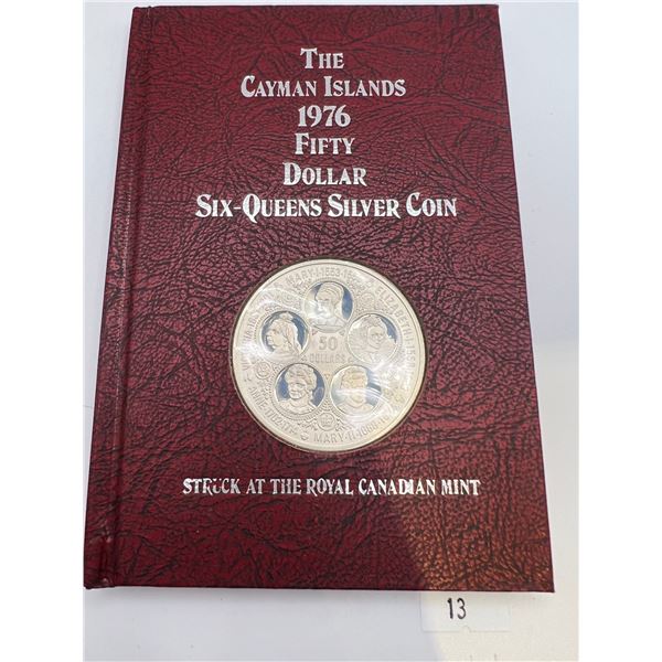 1976 Cayman Islands $50 Six-Queens Sterling Silver 64g Coin