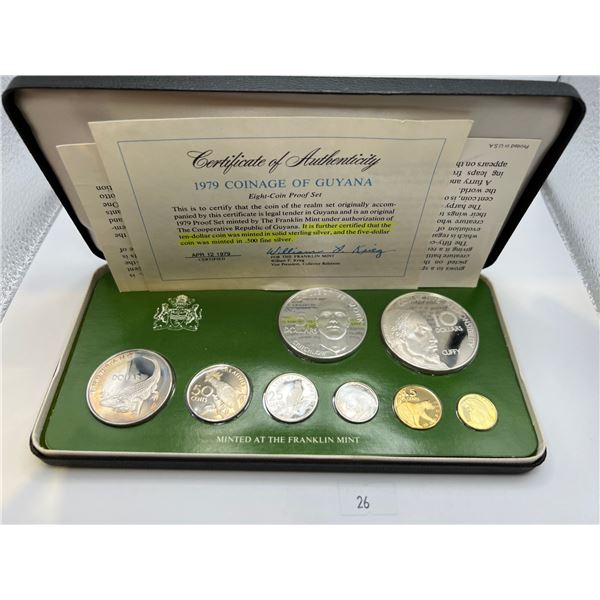 1979 Guyana 8 Coin Proof Set with 2 Silver Coins