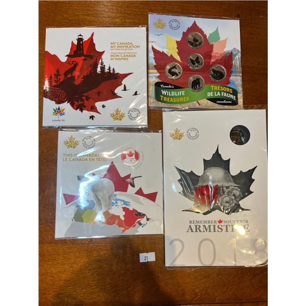 4 Unopened Canadian Coin Collector Gift Sets with $5 Fine Silver Coin