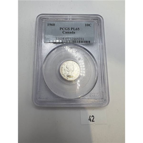1960 PCGS Graded Canadian Silver Dime - PL65
