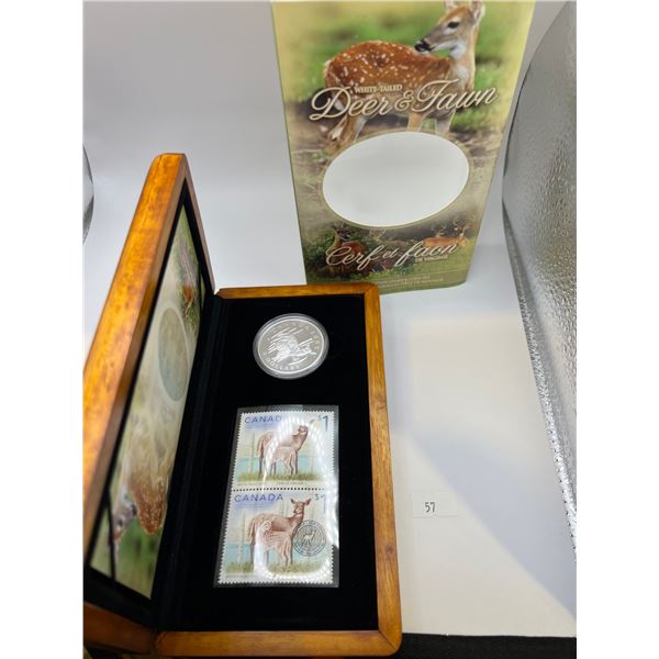 2005 White Tailed Deer & Fawn Fine Silver Coin and Stamp Set