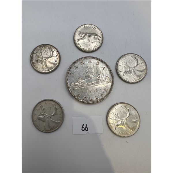 Canadian Silver Dollar and Quarters