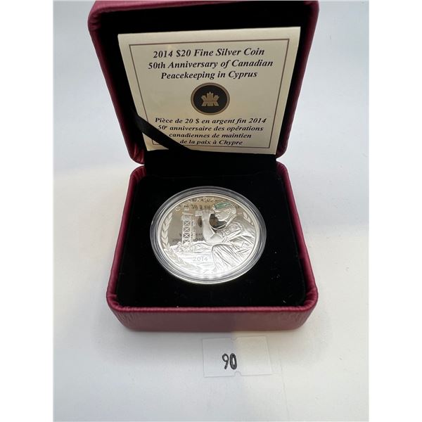 2014 $20 Fine Silver Peacekeeping in Cyprus Coin