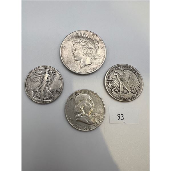 1922 USA Silver Peace Dollar & Silver Half Dollars