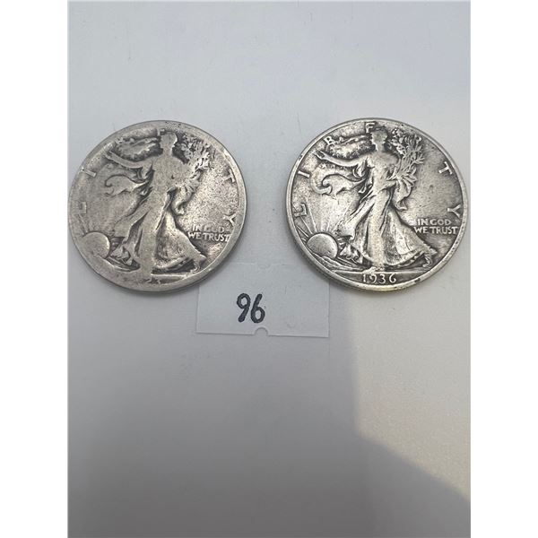 1923 & 1936 USA Silver Walking Liberty Half Dollars