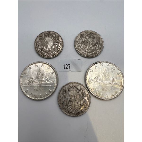 1955 Canadian Silver Dollars & 1940's 50 Cent Pieces