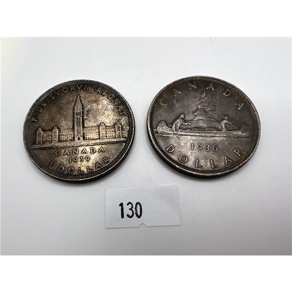 1936 & 1939 Canadian Silver Dollars