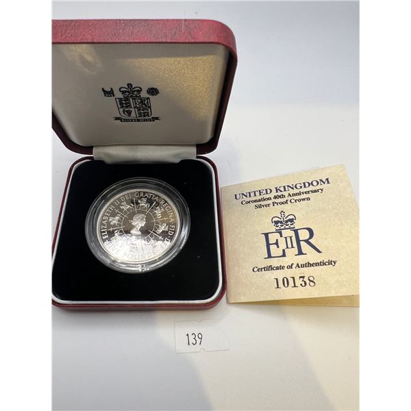 1993 UK Coronation 40th Anniversary Sterling Silver Proof Crown