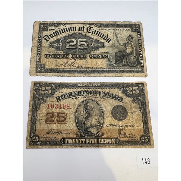 1900 & 1923 25 cent Canada Shinplaster Banknotes