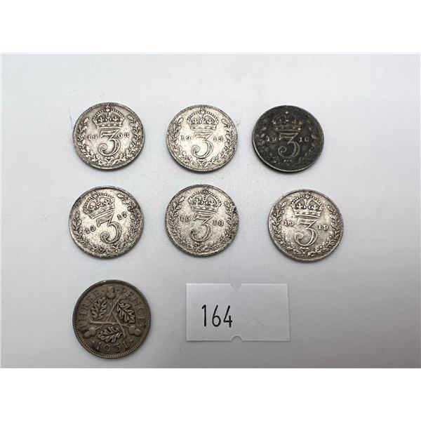 1908-1931 United Kingdom Sterling Silver 3 Pence Coins