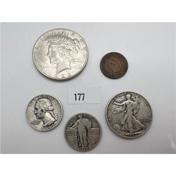 USA Silver Peace Dollar, Silver Half & Quarter Dollars, 1887 Indian Head Cent