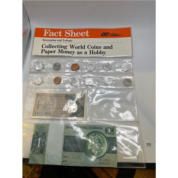 Sheet of Foreign Coins & Banknotes