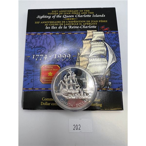 1999 Canada Voyage of Juan Perez Proof Sterling Silver Dollar