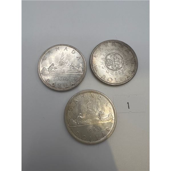 1963,1964,1965 Canadian Silver Dollars