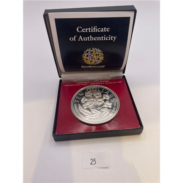 Bahamas 1977 $10 independence Day Sterling Silver Coin