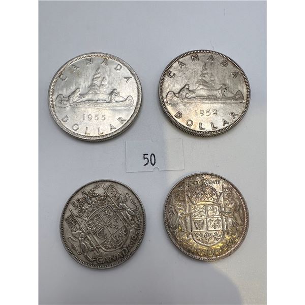 1950's Canadian Silver Dollars & 50 Cent pieces