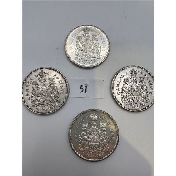 1960's Canadian Silver 50 Cent Pieces