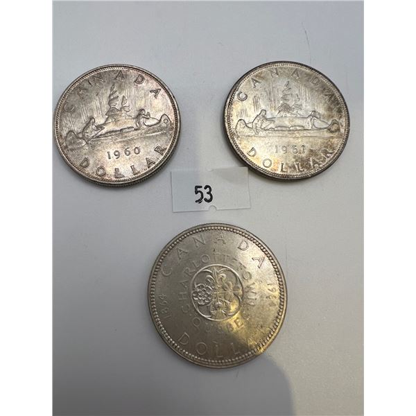 1960,1961,1964 Canadian Silver Dollars