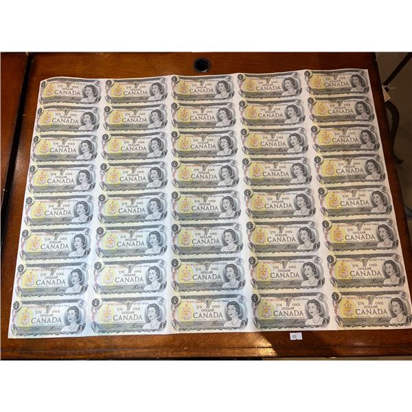 Sheet of 1973 Canadian $1 Banknotes