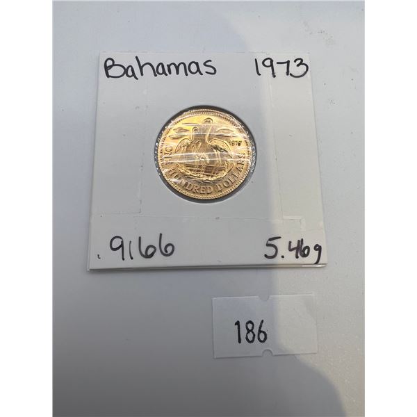 Bahamas $100 Gold Coin - 5.46g of 91.66% Gold - 1973 - Beck Auctions Inc.