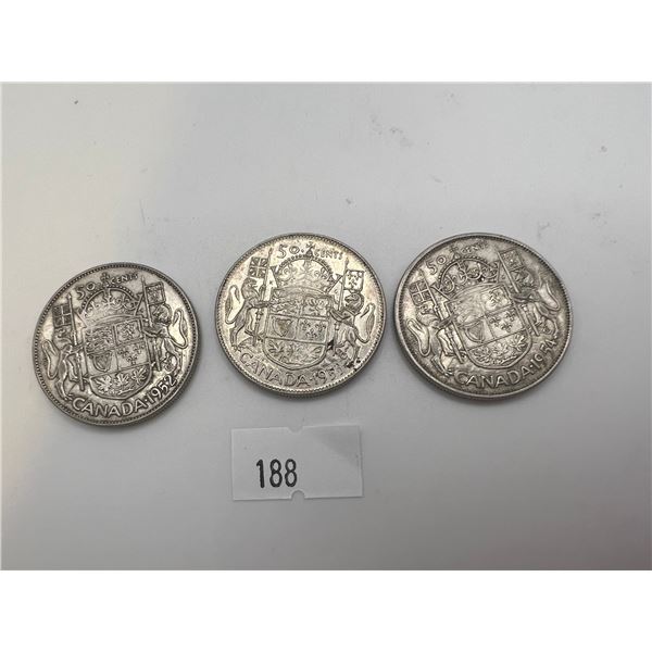1952-1954 Canadian Silver 50 Cent Pieces