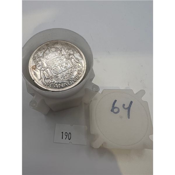 Tube of Canadian Silver 50 Cent Pieces