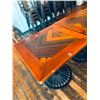 Image 2 : Restaurant Table Solid Wood Top Inlay Design 30 x 30 inch single pedestal