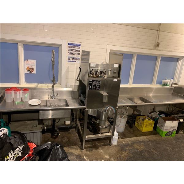 CMA Pass Thru Diversey Dishwashing Line includes dishwasher, rinse sink, 6 ft draining run offs, gre