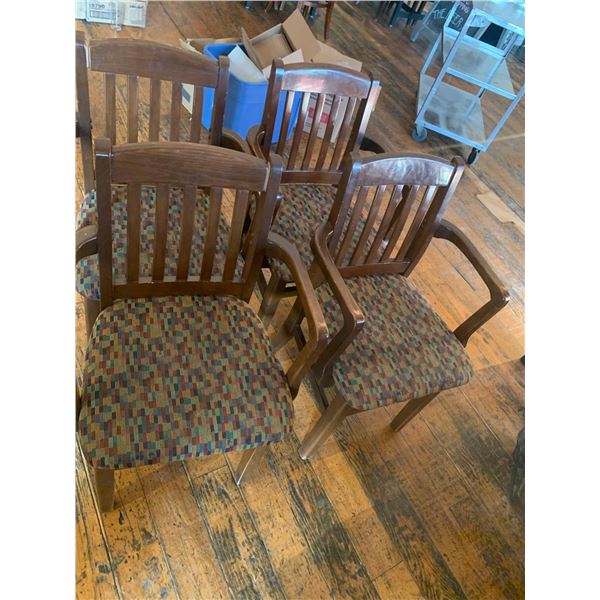 Wood Slate Back Upholstered Chairs lot of 4