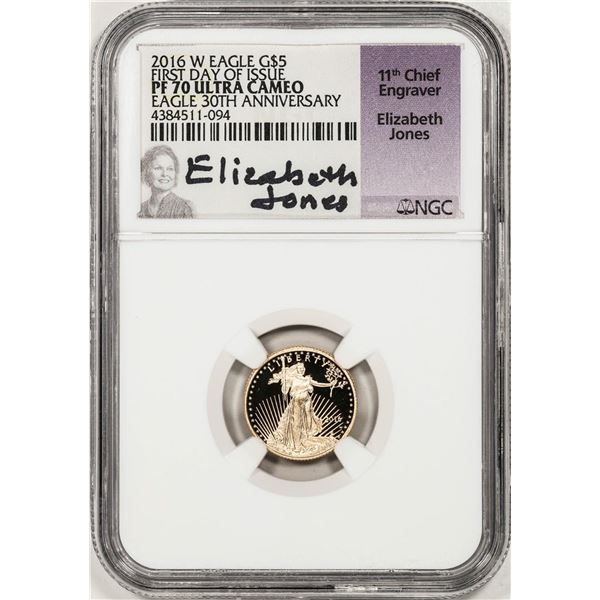 2016-W $5 Proof American Gold Eagle Coin NGC PF70 Ultra Cameo Elizabeth Jones Signed