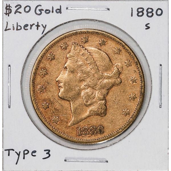 1880-S Type 3 $20 Liberty Head Double Eagle Gold Coin