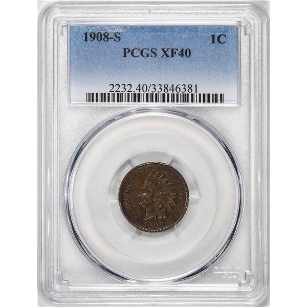 1908-S Indian Head Cent Coin PCGS XF40
