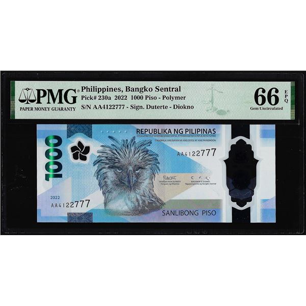 2022 Philippines Central Bank 1000 Piso Note Pick# 230a PMG Gem Uncirculated 66EPQ