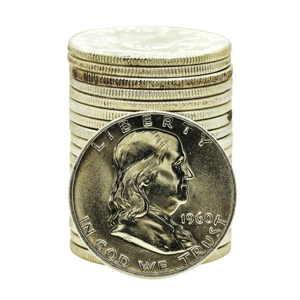 Roll of (20) Brilliant Uncirculated 1960 Franklin Half Dollar Coins