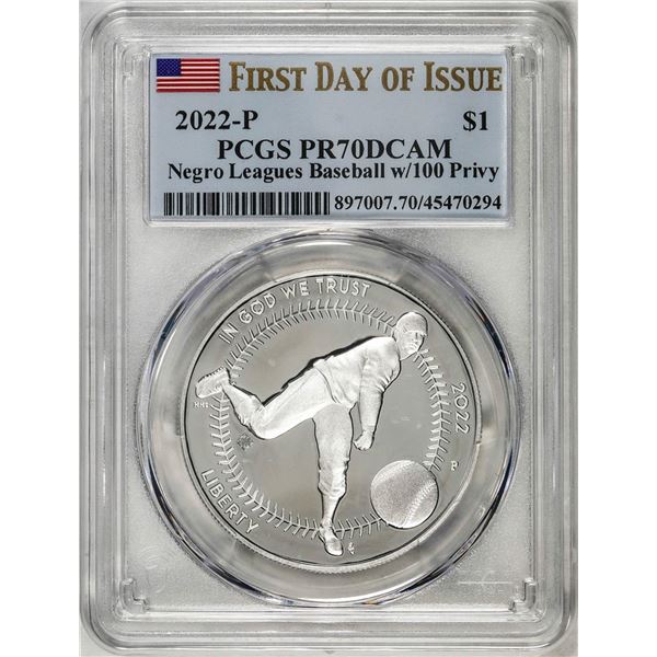 2022-P $1 Proof Negro Leagues Baseball Silver Dollar Coin PCGS PR70DCAM FDOI